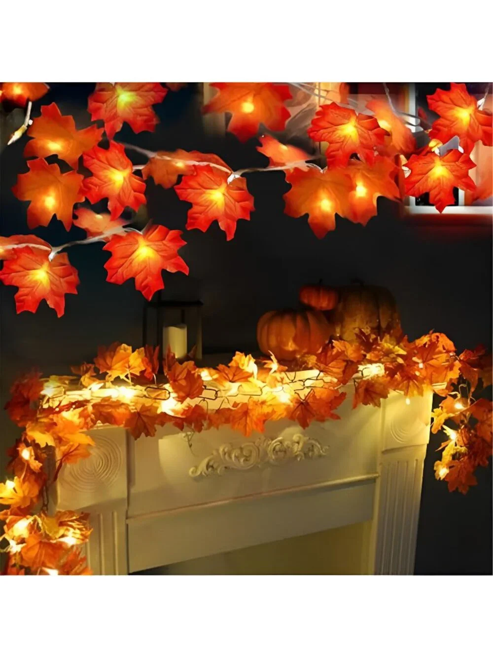 Fall Decor 2 Pack Fall Garland with Lights Enlarged Maple Leaves 20Ft 40LED